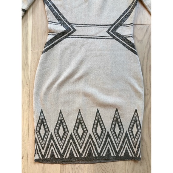 ALICE BY TEMPERLY “Ritz” Art Deco Beige & Bronze Shimmer Geometric Print Dress M - Picture 10 of 14